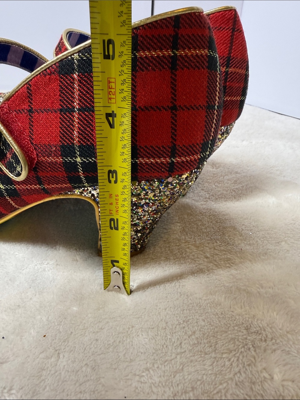 Irregular Choice "Piccolo" Red Tartan Mid Heels w/ Glitter Bows & Hilda Sole 9 - Picture 10 of 12